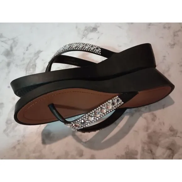 Capelli New York Black Wedge Flip Flops with Jeweled Straps Size 3-4 - Picture 2 of 9